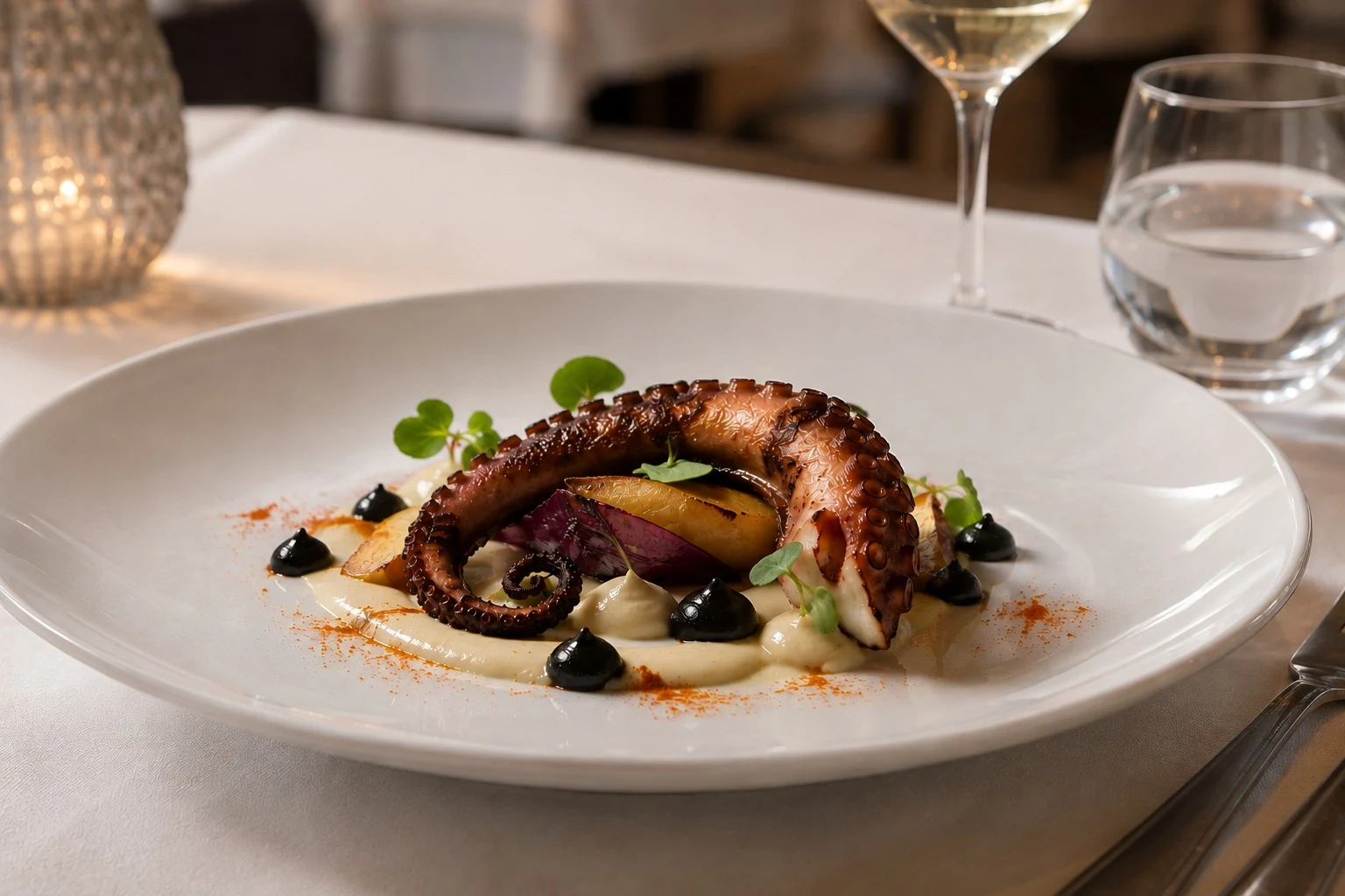 Fotografia gastronomica piatto di polpo gourmet in ristorante a Lanzarote di LA ZAMBELLI STUDIO