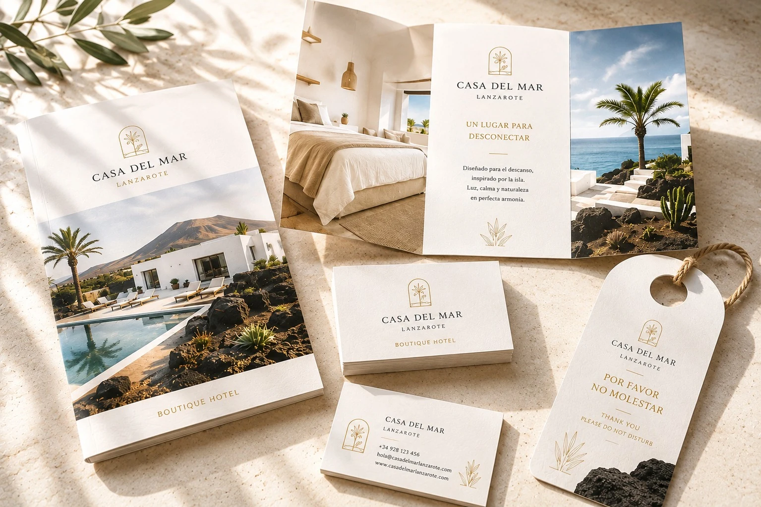 Brochure e catalogo stampati aperti su un tavolo