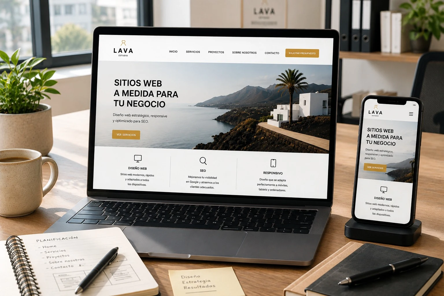 Sito web di un hotel visualizzato su desktop in studio